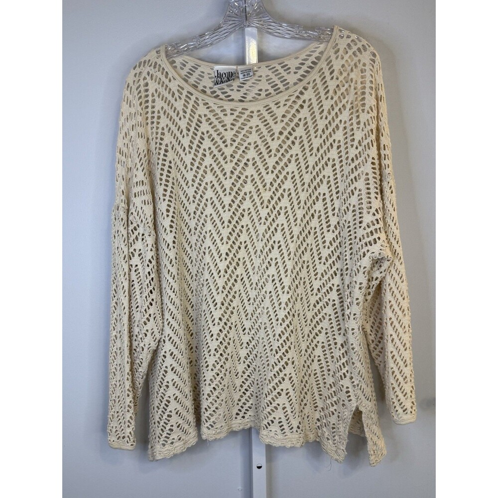 Jacque & KoKo Women’s 18/20 Plus Crochet Sweater Cream Open Knit Boho Vintage